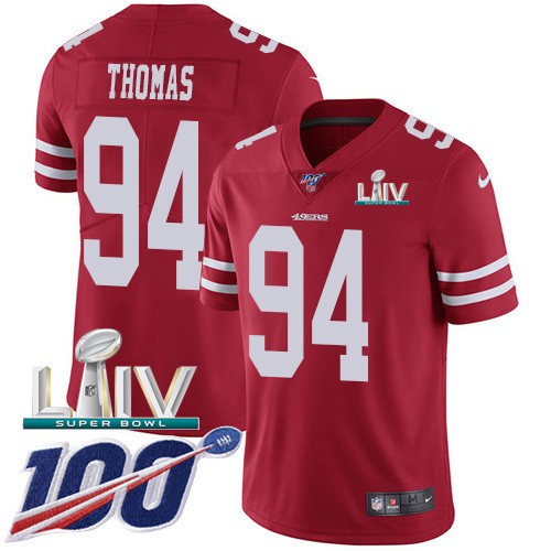 San Francisco 49ers Nike #94 Solomon Thomas Red Super Bowl LIV 2020 Team Color Youth Stitched NFL 100th Season Vapor Limited Jersey->youth nfl jersey->Youth Jersey